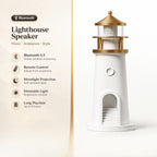 Barn nattlampa med Bluetooth högtalare, dimbart ljus och månljusprojektion i stilren lighthouse design