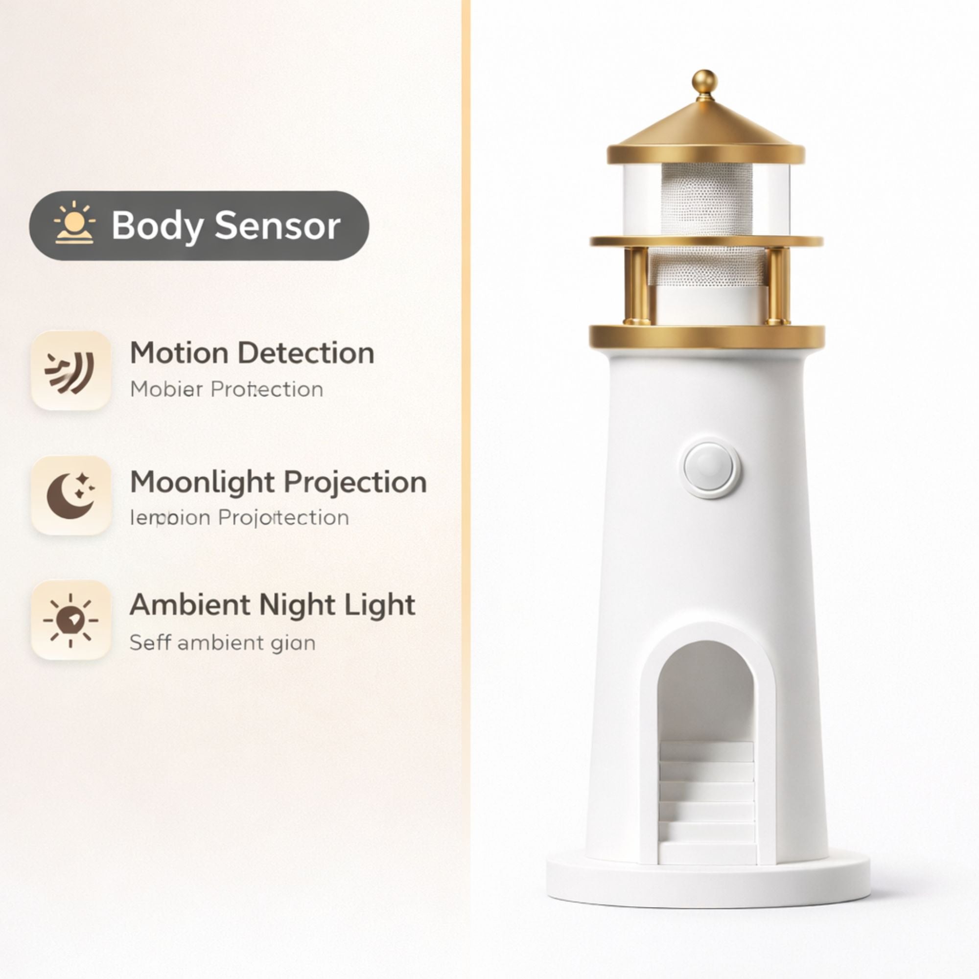 Barn nattlampa med rörelsesensor, månljusprojektion och ambient belysning, perfekt för trygg och mysig miljö i barnrum
