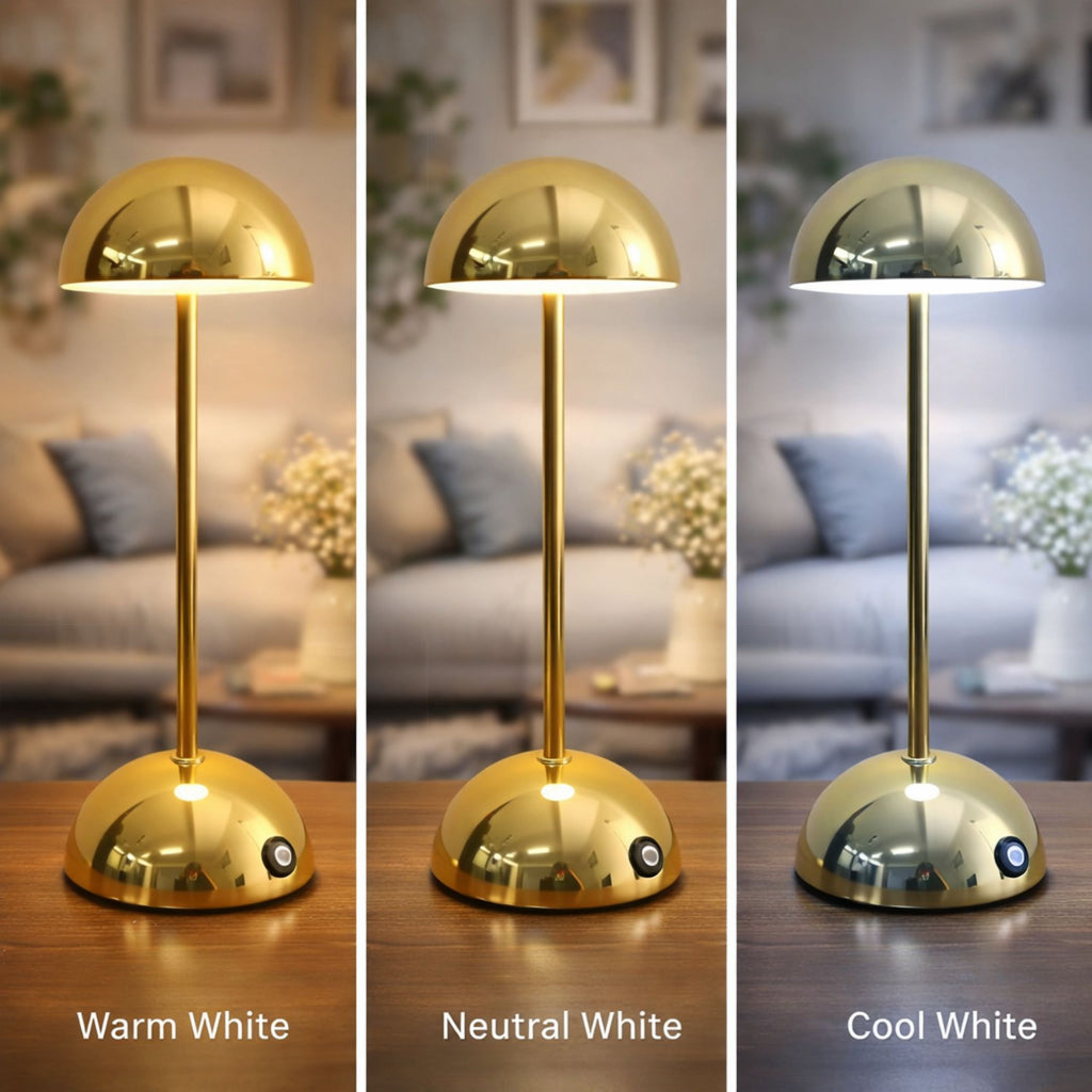Modern guld bordslampa i svampdesign LED touch med tre ljuslägen varm vit neutral vit och kall vit
