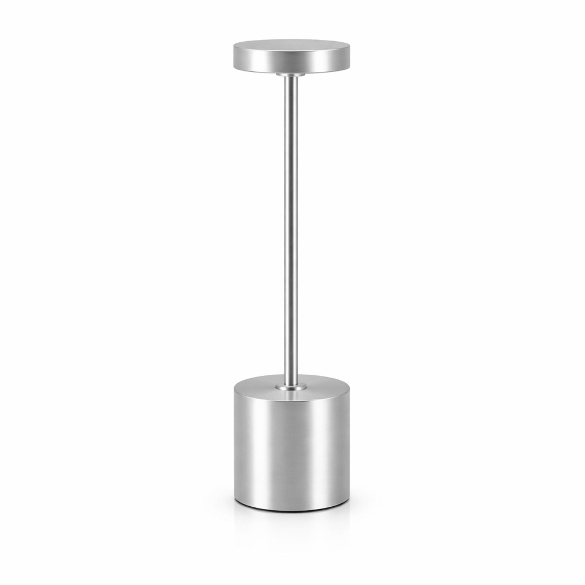 Bordslampa LED i silver metall med dimbar touchkontroll och uppladdningsbart batteri
