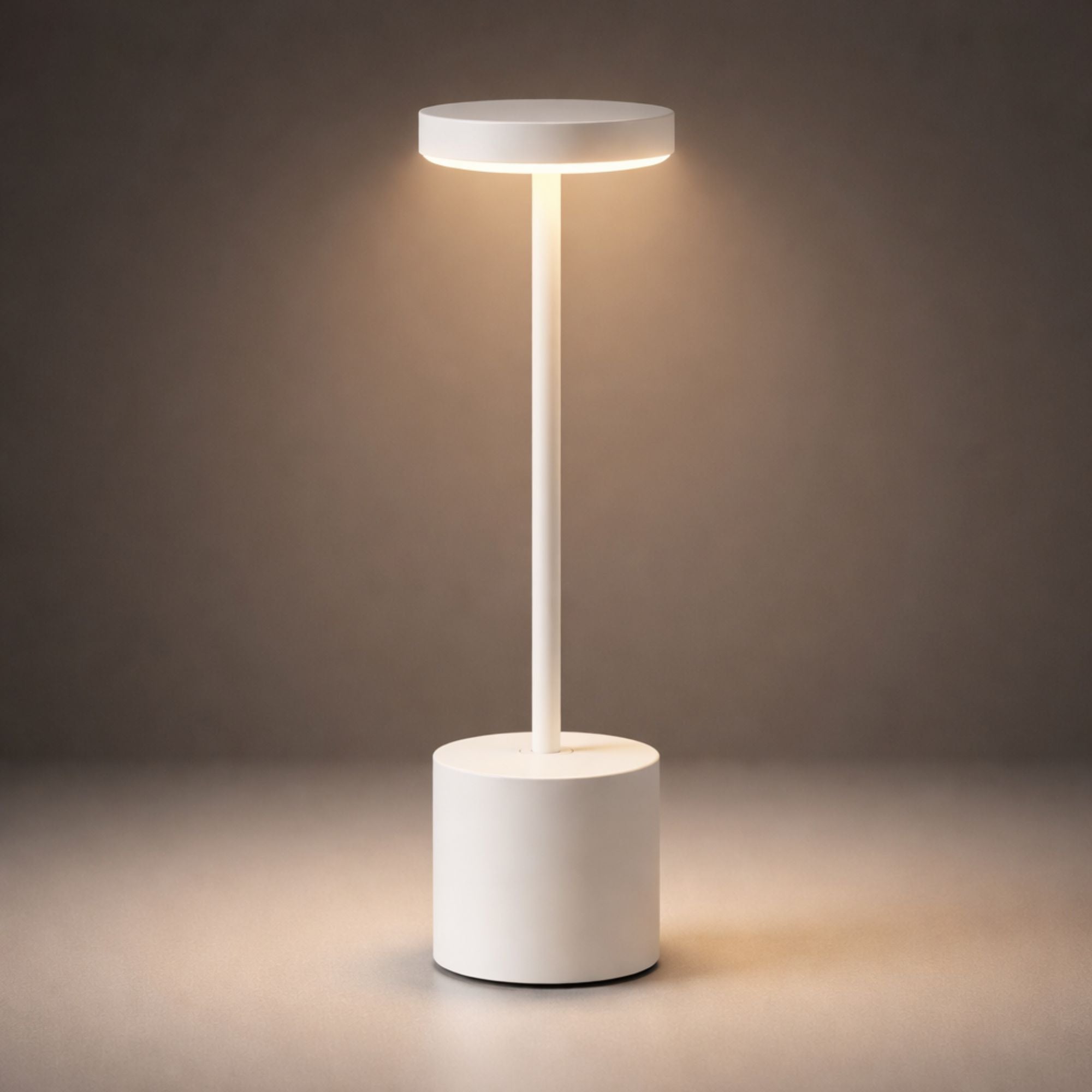 Bordslampa LED i vit metall med dimbar touchkontroll och uppladdningsbart batteri
