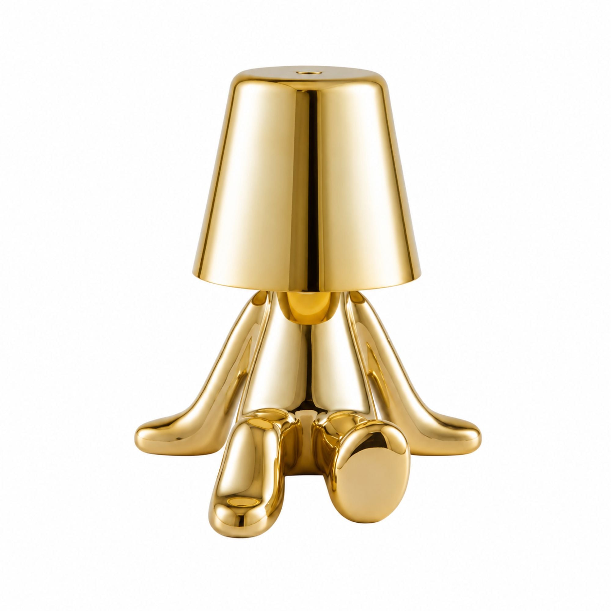 Uppladdningsbar bordslampa Buddy i guld med avslappnad sittande design.