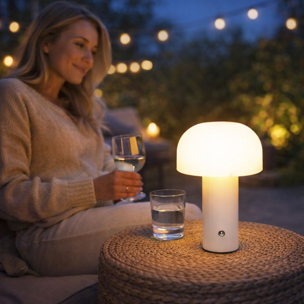 Portabel svamp bordslampa med varm mysbelysning utomhus
