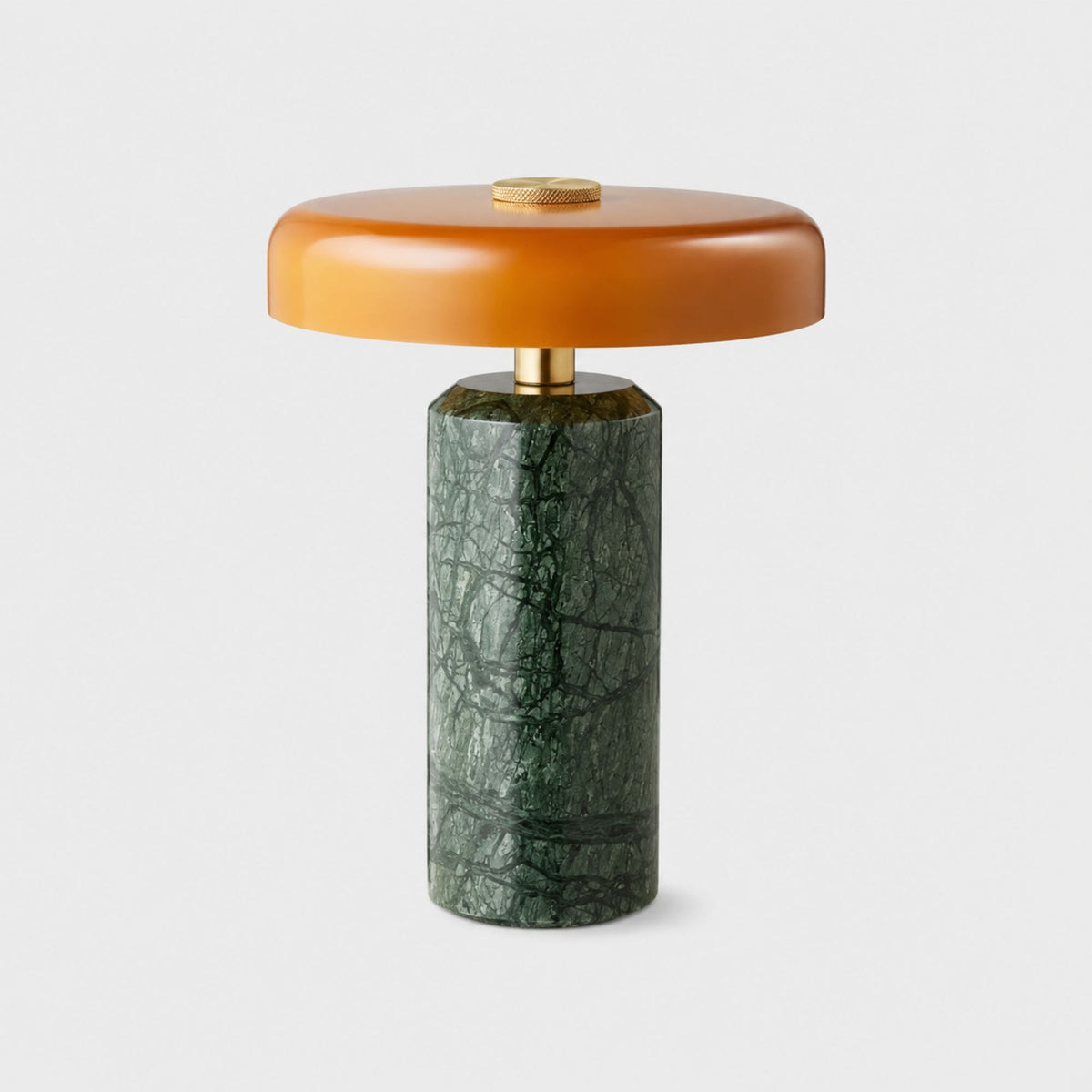 Portabel bordslampa Tripa i grön marmor med orange lampskärm
