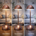 Modern roséguld bordslampa i svampdesign LED touch med tre ljuslägen varm vit neutral vit och kall vit