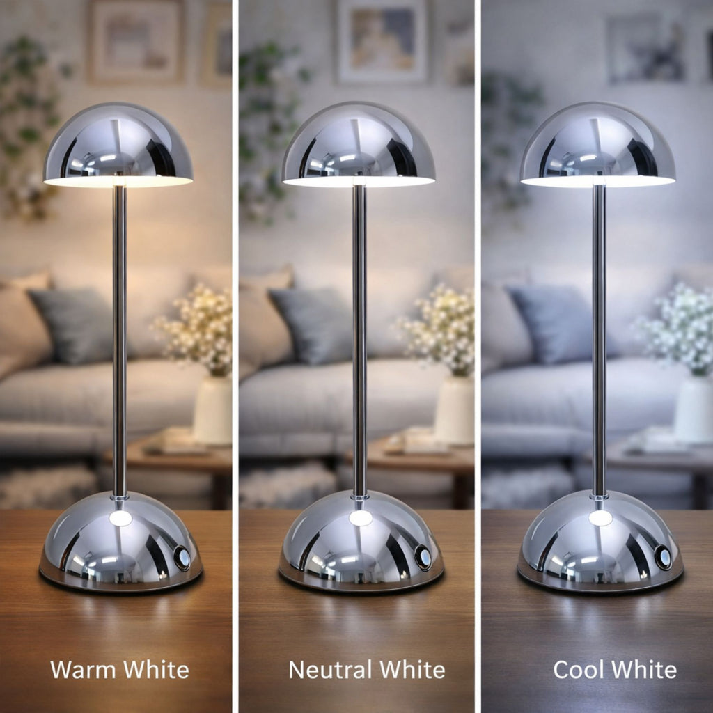 Modern silver bordslampa i svampdesign LED touch med tre ljuslägen varm vit neutral vit och kall vit