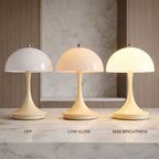 Beige LED bordslampa med vit skärm som visar tre ljusfärger 3000K varmvit, 4500K neutralvit och 6500K kallvit