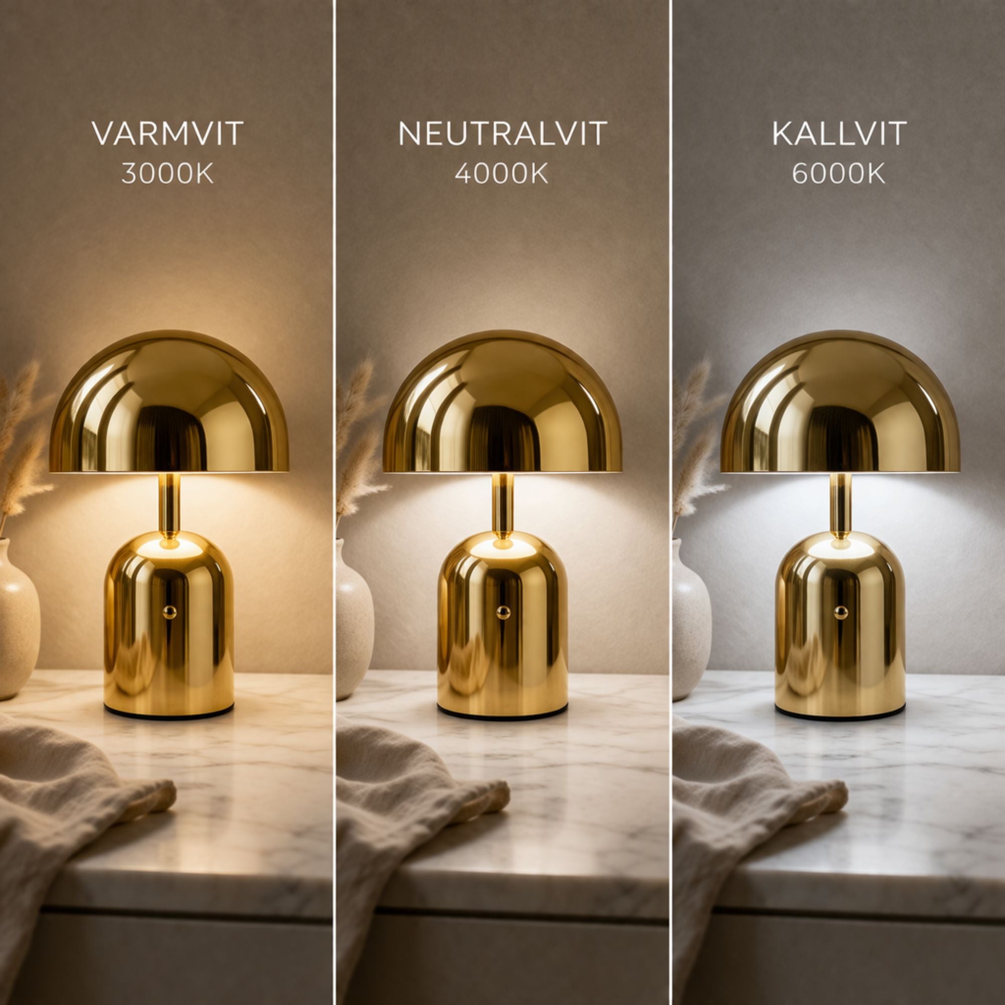 Portabel svamplampa i guld LED bordslampa med tre ljuslägen varmvit 3000K, neutralvit 4000K och kallvit 6000K