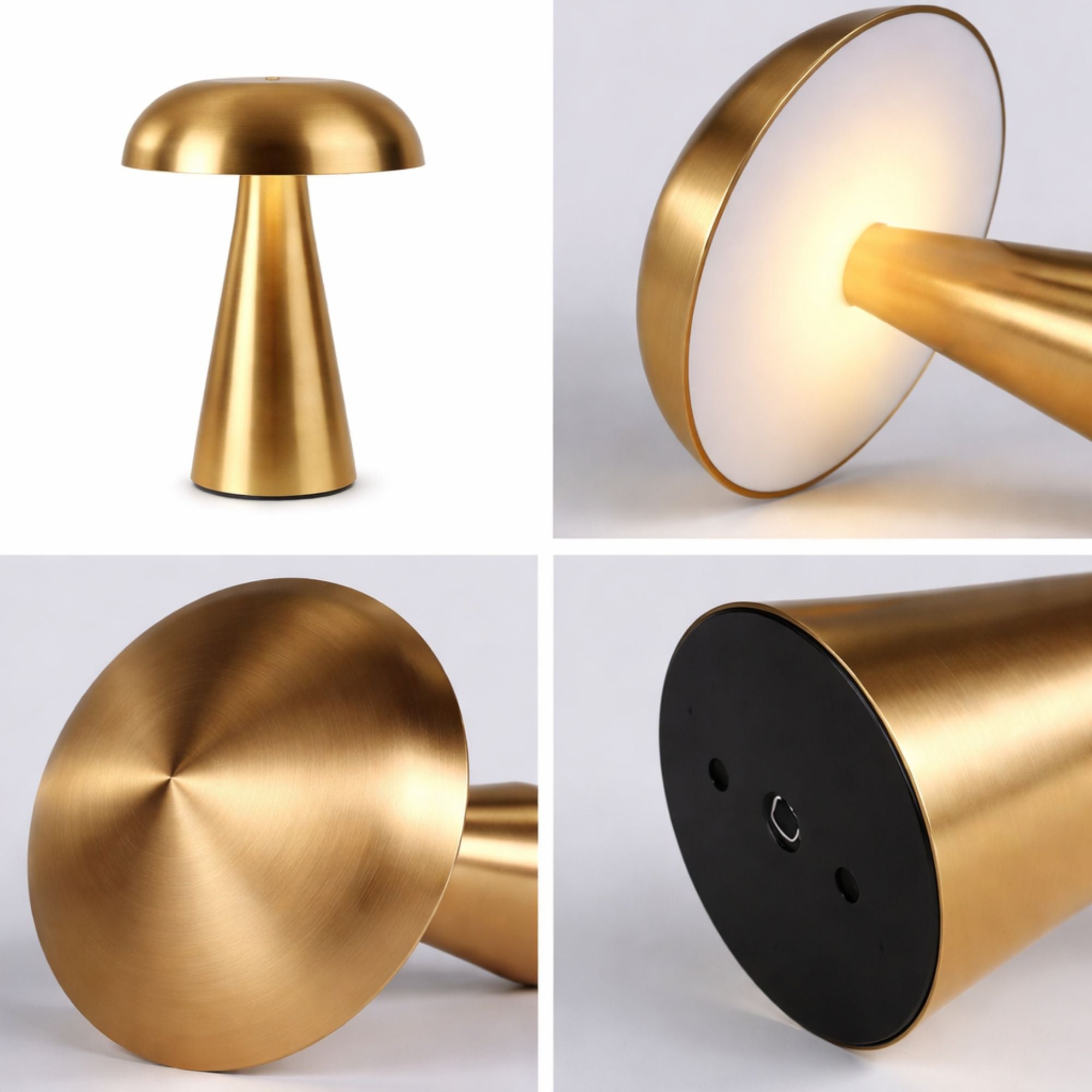 Bordslampa svamplampa portabel i guld – närbilder av detaljer modern LED bordslampa