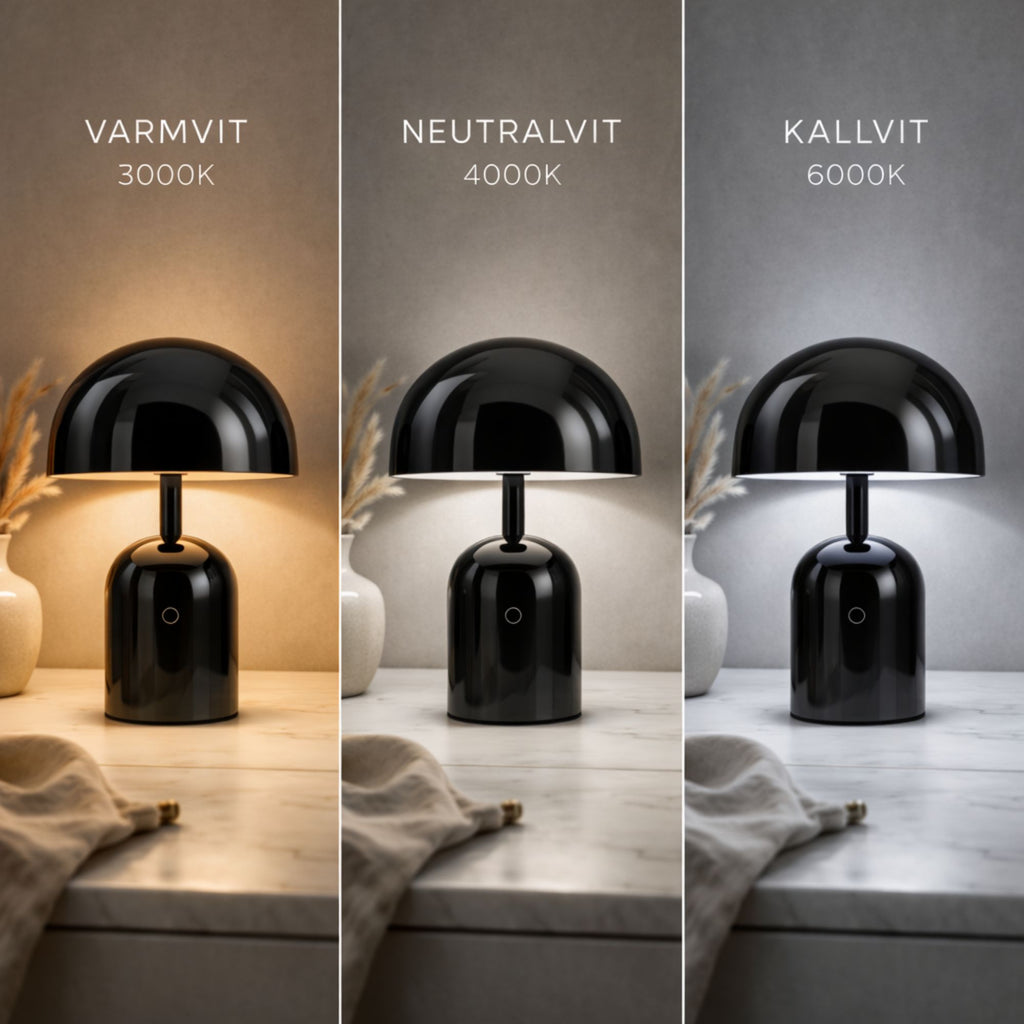 Portabel svamplampa i svart LED bordslampa med tre ljuslägen varmvit 3000K, neutralvit 4000K och kallvit 6000K