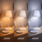 Vit LED bordslampa uppladdningsbar via USB med touchkontroll, steglös dimning och tre ljusfärger (3000K 4500K 6500K) vid sängbord
