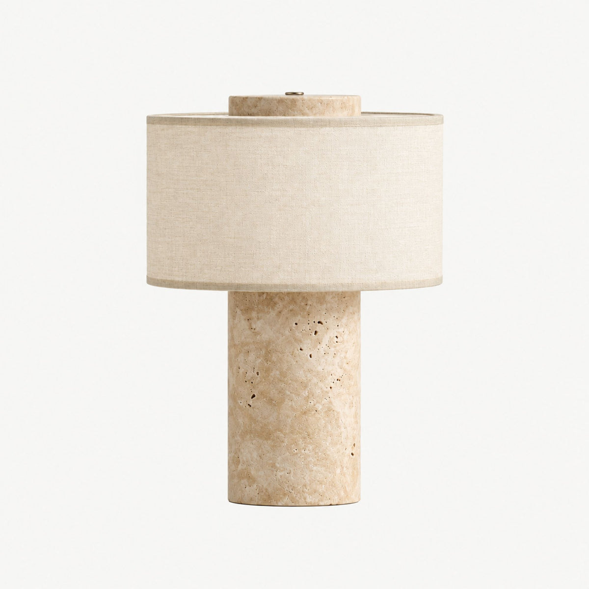 Portabel bordslampa i beige marmor med textilskärm