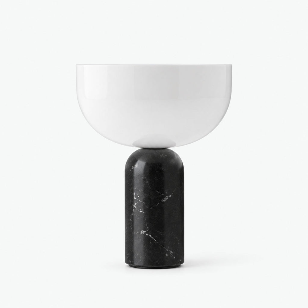 KINZO bordslampa i svart marmor med vit lampskärm
