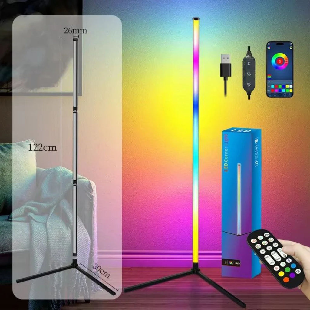 Modern LED hörnlampa placerad i hörn för indirekt väggbelysning app styrning