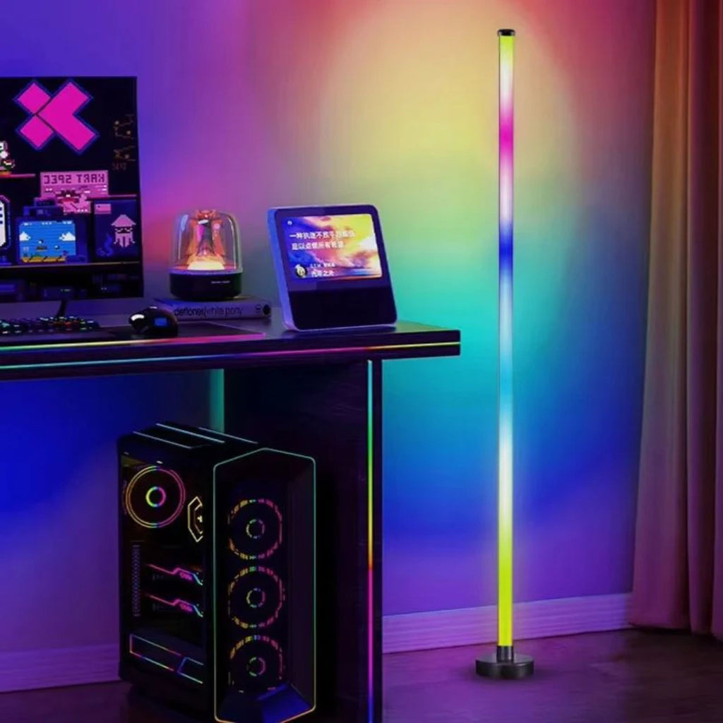 Modern LED hörnlampa placerad i gaming hörna för indirekt väggbelysning app styrning