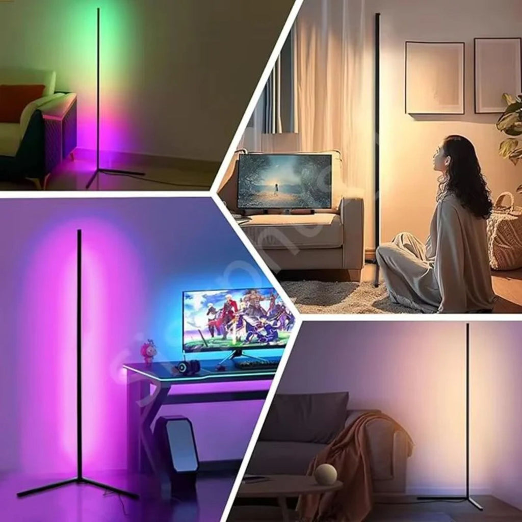 Modern LED hörnlampa placerad i hörn för indirekt väggbelysning olika ljusen 