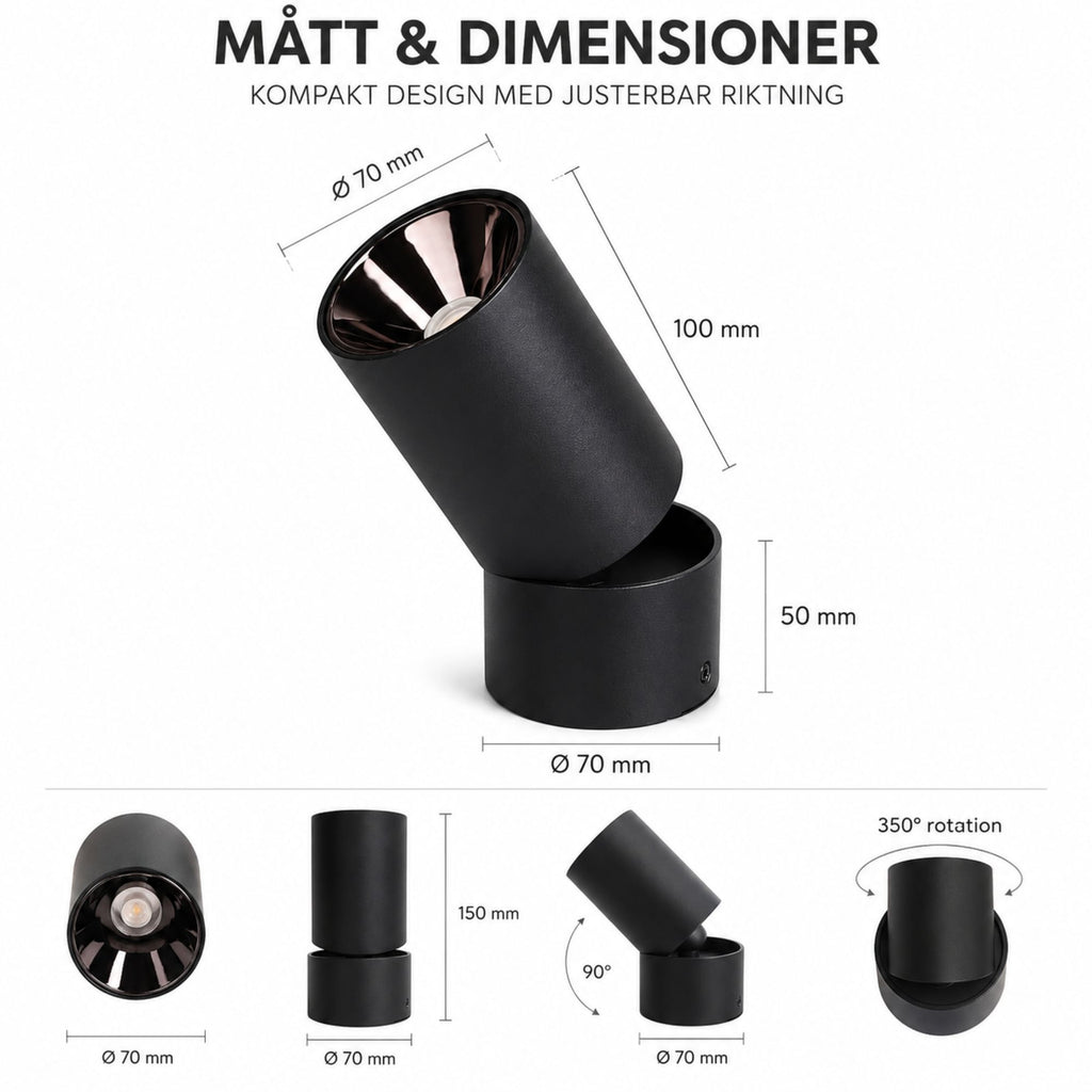 Mått och dimensioner för Spotlight LED 7W Axis med diameter och höjd.