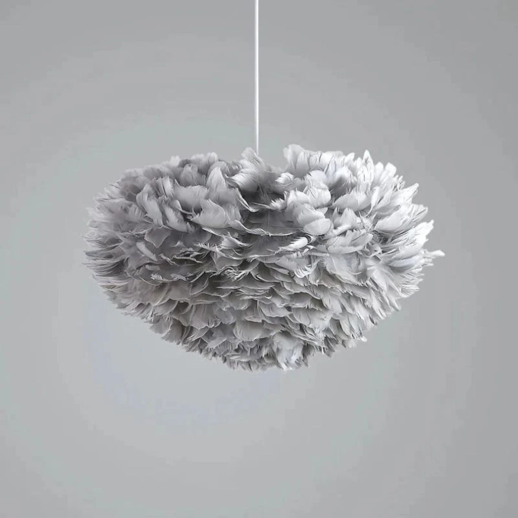 Taklampa grå fjäder pendellampa i dekorativ fjäderdesign för sovrum, vardagsrum och matbord.