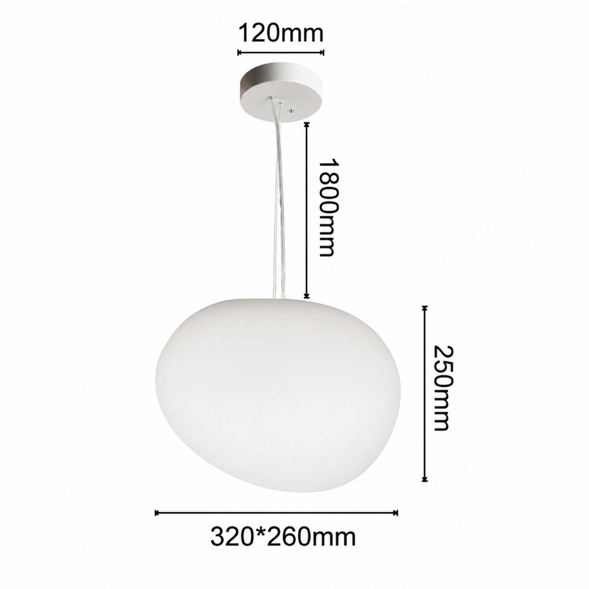 Taklampa Greg Media Pendel i opalglas 26 cm med måttangivelser och justerbar upphängning på 180 cm.