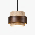Taklampa Traverto i natursten och valnöt, 17 cm pendellampa med modern skandinavisk design.
