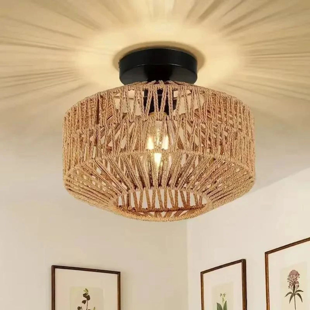 Taklampa rotting plafond natur bohemisk taklampa som skapar dekorativa ljusmönster i taket.