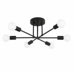 Taklampa i modern svart plafonddesign med 6 vita globlampor i glas och stilren metallkonstruktion på vit bakgrund för elegant och minimalistisk belysning.