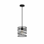 Taklampa svart industriell pendellampa i metall med spiralformad lampskärm för kök och matbord.