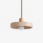 Taklampa Traverto i travertin och naturträ, 21 cm pendellampa med skandinavisk design.