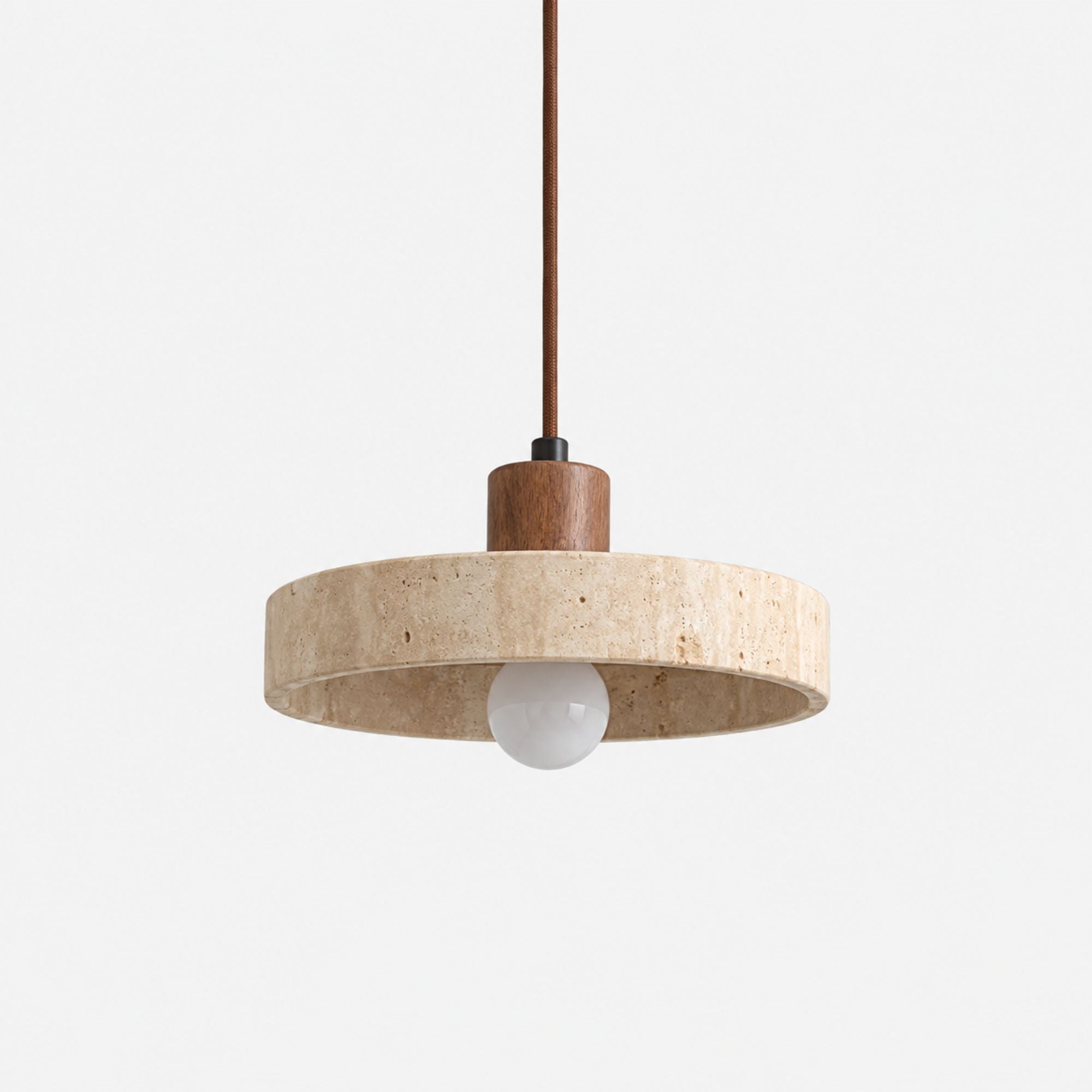 Taklampa Traverto i travertin och valnöt, 21 cm pendellampa med modern design.