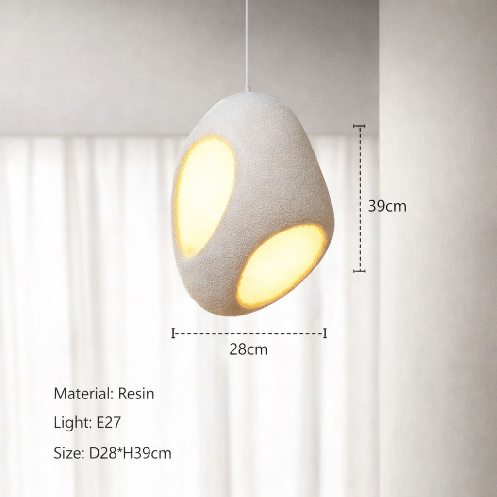 Taklampa modern vit organisk pendellampa i resin med E27 sockel och storlek 28x39 cm.