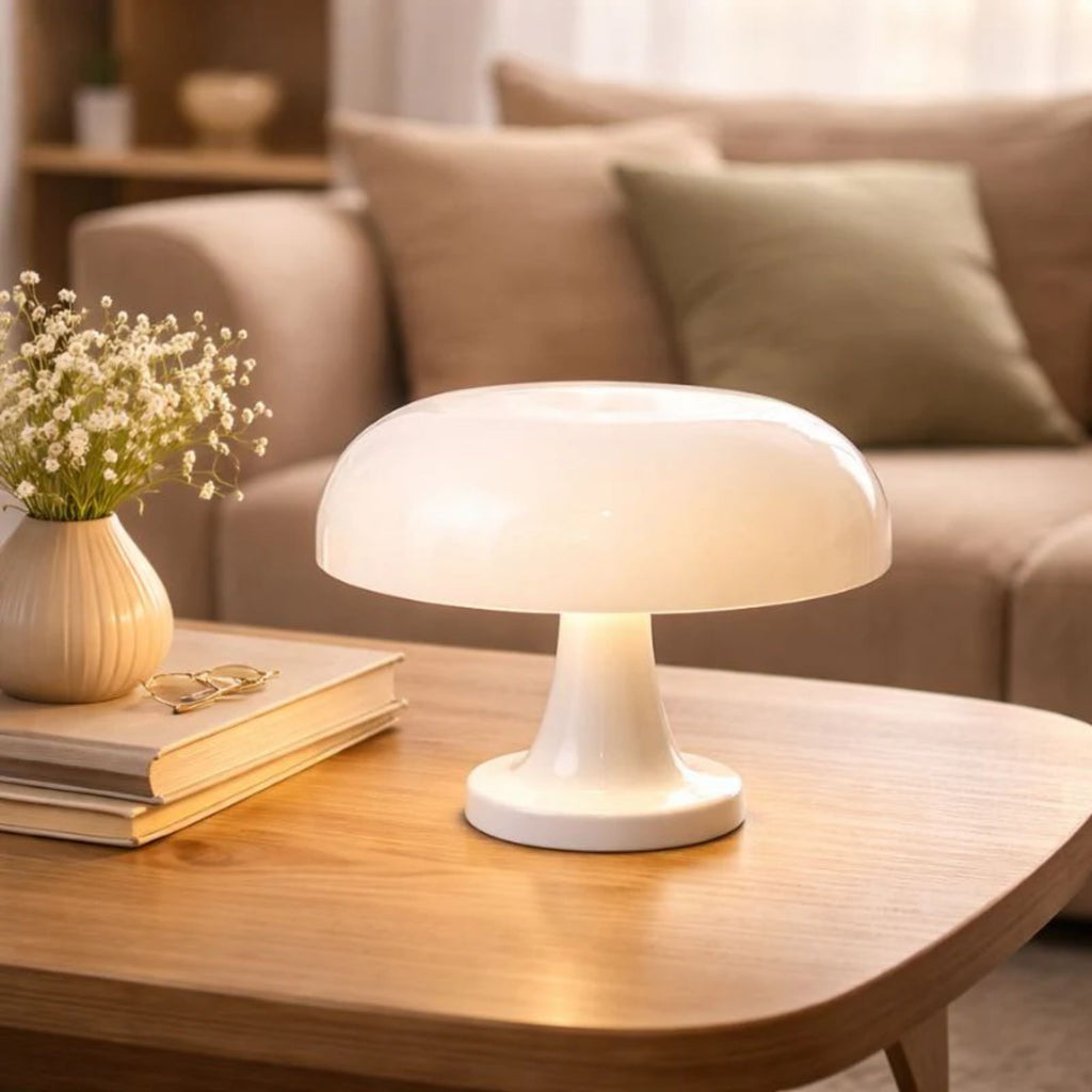Sladdlös Vit LED bordslampa Ø28 cm som stämningsbelysning på bord och hylla